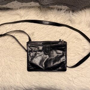 HOBO Shiny Black Leather Crossbody Bag